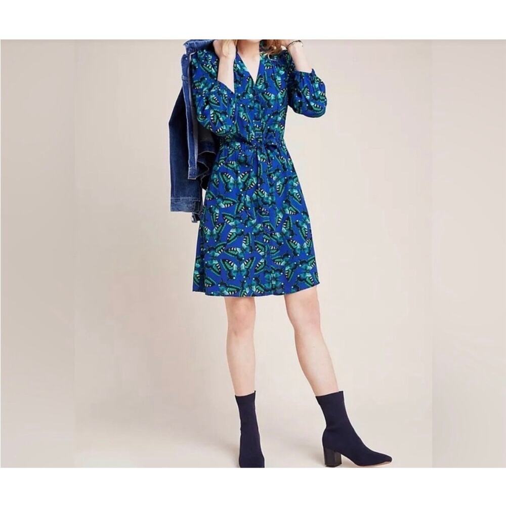 Maeve Anthropologie Butterfly Lepidoptera Dress Small Blue Green